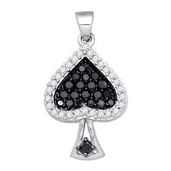 0.50 CTW Black Color Diamond Spade Cluster Pendant 10KT White Gold - REF-22M4H