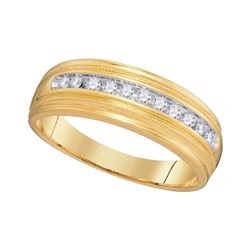 0.25 CTW Mens Diamond Single Row Milgrain Wedding Ring 10KT Yellow Gold - REF-37H5M