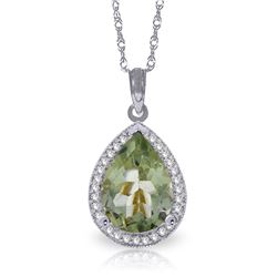 Genuine 3.36 ctw Green Amethyst & Diamond Necklace Jewelry 14KT White Gold - REF-69P6H