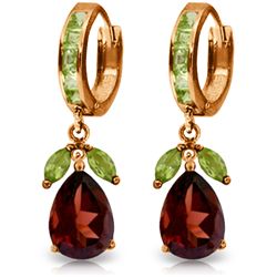 Genuine 14.3 ctw Garnet & Peridot Earrings Jewelry 14KT Rose Gold - REF-93Z3N