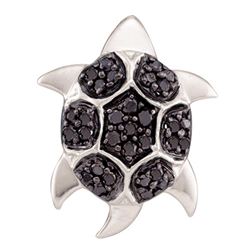 0.20 CTW Black Color Diamond Turtle Tortoise Pendant 14KT White Gold - REF-18K2W