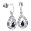 0.35 CTW Black Color Diamond Teardrop Dangle Earrings 10KT White Gold - REF-30K2W