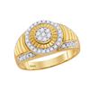 Image 1 : 0.75 CTW Mens Diamond Cluster Circle Ribbed Ring 10KT Yellow Gold - REF-65K3W