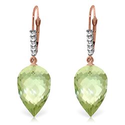 Genuine 19.15 ctw Green Amethyst & Diamond Earrings Jewelry 14KT Rose Gold - REF-49P2H