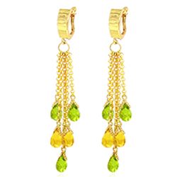 Genuine 7.3 ctw Peridot & Citrine Earrings Jewelry 14KT Yellow Gold - REF-62A3K