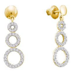 0.40 CTW Diamond Triple Circle Screwback Dangle Earrings 14KT Yellow Gold - REF-41Y9X