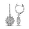 Image 1 : 2.28 CTW Diamond Starburst Cluster Dangle Hoop Earrings 14KT White Gold - REF-244Y4X