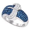 Image 1 : 1.4 CTW Blue Color Diamond Belt Buckle Cocktail Ring 10KT White Gold - REF-59M9H