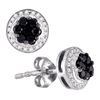 Image 1 : 0.51 CTW Black Color Diamond Flower Cluster Earrings 10KT White Gold - REF-22H4M