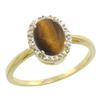 Image 1 : Natural 1.08 ctw Tiger-eye & Diamond Engagement Ring 14K Yellow Gold - REF-25N6G