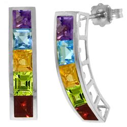 Genuine 4.5 ctw Multi-gemstones Earrings Jewelry 14KT White Gold - REF-38Z5N