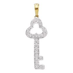 0.15 CTW Diamond Trefoil Key Love Pendant 10KT Yellow Two-tone Gold - REF-7H4M