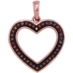 0.10 CTW Red Color Diamond Heart Love Pendant 10KT Rose Gold - REF-14K9W