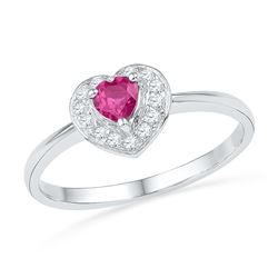 0.10 CTW Created Pink Sapphire Heart Love Ring 10KT White Gold - REF-12M2H