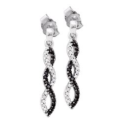 0.15 CTW Black Color Diamond Infinity Dangle Earrings 14KT White Gold - REF-22N4F