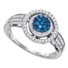 0.35 CTW Blue Color Diamond Circle Cluster Ring 10KT White Gold - REF-25X4Y