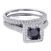 1.25 CTW Princess Black Color Diamond Bridal Ring 14KT White Gold - REF-85H4M