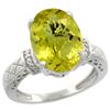 Image 1 : Natural 5.53 ctw Lemon-quartz & Diamond Engagement Ring 14K White Gold - REF-57G8M