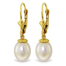 Genuine 8 ctw Pearl Earrings Jewelry 14KT Yellow Gold - REF-20M7T