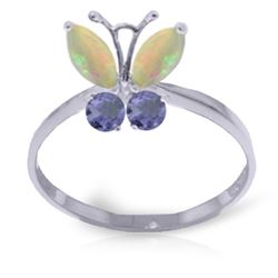 Genuine 0.70 ctw Opal & Tanzanite Ring Jewelry 14KT White Gold - REF-31V6W