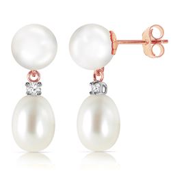 Genuine 10.10 ctw Pearl & Diamond Earrings Jewelry 14KT Rose Gold - REF-24N4R