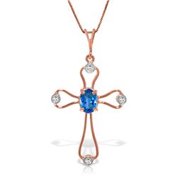 Genuine 0.57 ctw Blue Topaz & Diamond Necklace Jewelry 14KT Rose Gold - REF-40X8M