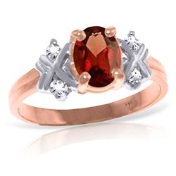 Genuine 0.97 ctw Garnet & Diamond Ring Jewelry 14KT Rose Gold - REF-59X2M