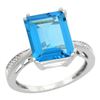 Natural 5.42 ctw Swiss-blue-topaz & Diamond Engagement Ring 14K White Gold - REF-61R9Z