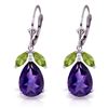 Genuine 13 ctw Amethyst & Peridot Earrings Jewelry 14KT White Gold - REF-61F2Z