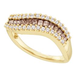 0.65 CTW Princess Cognac-brown Color Diamond Ring 14KT Yellow Gold - REF-59M9H