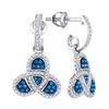 0.50 CTW Blue Color Diamond Trefoil Dangle Earrings 10KT White Gold - REF-38N9F