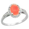 Natural 1.25 ctw Coral & Diamond Engagement Ring 10K White Gold - REF-25W5K