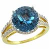 Natural 5.34 ctw London-blue-topaz & Diamond Engagement Ring 14K Yellow Gold - REF-46F9N