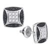 0.50 CTW Black Color Diamond Square Cluster Stud Earrings 10KT White Gold - REF-34K4W