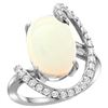 Natural 5.89 ctw Opal & Diamond Engagement Ring 14K White Gold - REF-93R6Z
