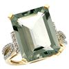 Natural 12.14 ctw green-amethyst & Diamond Engagement Ring 10K Yellow Gold - REF-53X2A
