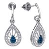 Image 1 : 0.25 CTW Blue Color Diamond Teardrop Screwback Earrings 10KT White Gold - REF-26X9Y