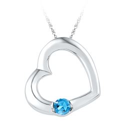 0.15 CTW Created Blue Topaz Heart Pendant 10KT White Gold - REF-7W4K