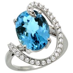 Natural 5.89 ctw London-blue-topaz & Diamond Engagement Ring 14K White Gold - REF-93W6K