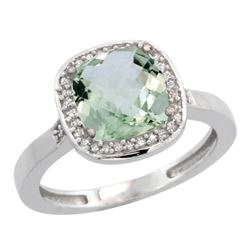 Natural 3.94 ctw Green-amethyst & Diamond Engagement Ring 10K White Gold - REF-29G2M