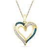 0.16 CTW Blue Color Diamond Heart Love Pendant 10KT Yellow Gold - REF-18N2F