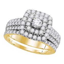 1.75 CTW Diamond Certified Double Halo Bridal Ring 14KT Yellow Gold - REF-165F2N