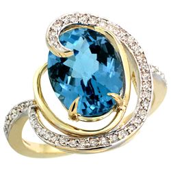 Natural 6.53 ctw london-blue-topaz & Diamond Engagement Ring 14K Yellow Gold - REF-75Y3X