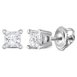 0.20 CTW Princess Diamond Solitaire Stud Earrings 14KT White Gold - REF-19H4M