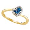 Image 1 : 0.09 CTW Blue Color Diamond Heart Love Ring 10KT Yellow Gold - REF-13N4F