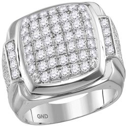 2.65 CTW Mens Diamond Square Symmetrical Cluster Ring 10KT White Gold - REF-178M4H