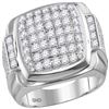 Image 1 : 2.65 CTW Mens Diamond Square Symmetrical Cluster Ring 10KT White Gold - REF-178M4H