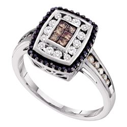 0.50 CTW Princess Cognac-brown Black Color Diamond Ring 14KT White Gold - REF-49Y5X