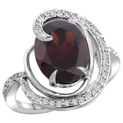 Natural 6.53 ctw garnet & Diamond Engagement Ring 14K White Gold - REF-80Y7X