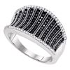 0.45 CTW Black Color Diamond Cocktail Concave Ring 10KT White Gold - REF-49M5H